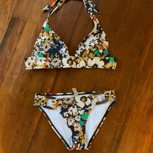 Victoria Secret XS 2 Piece Bikini Swimsuit Earth Tone Colors With Wooden Accents